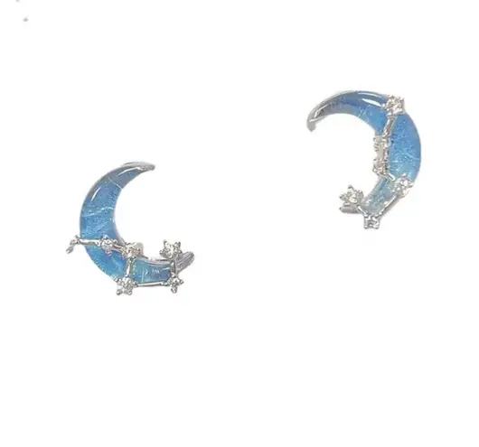 Blue Starry Sky Polar Star Moon Temperament Earrings Versatile Clear Sea Salt Sweet Earrings Exquisite Light Luxury Earrings for Women