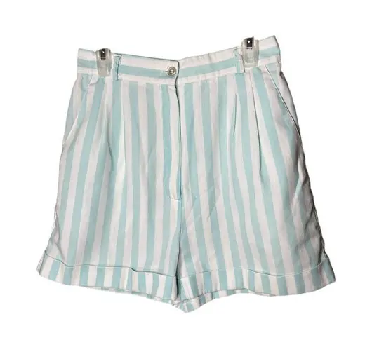 Vintage Blue and White Striped High Waisted Shorts 25 inch Waist