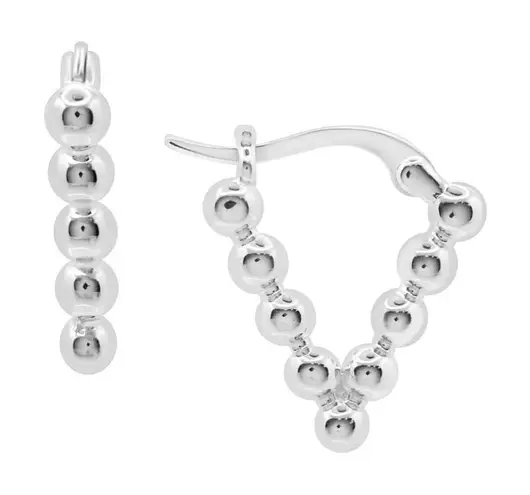 Silver V Shape Bead Earrings Click Top Hoop High Polished Essentials 3/4” NWT