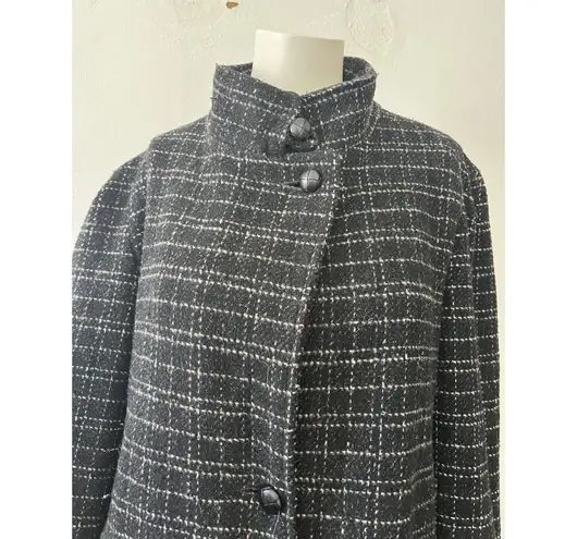 Vintage 80s Made In USA Size 9/10 Black White Geometric Plaid Mock Neck Pea Coat