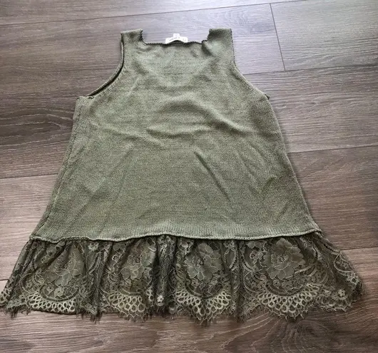 Cloud Chaser Green Lace Trim Womens Sleeveless Knit Tunic Tank Top Size Medium