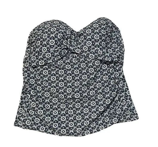 Kona Sol Geometric Tile Print Strapless Tankini Top Size L Navy Blue