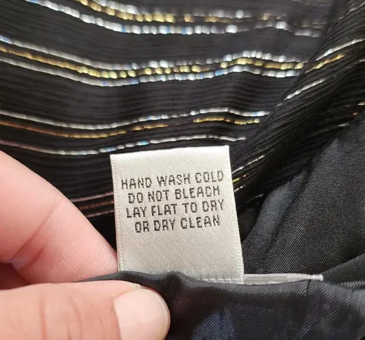 WD•NY WD.NY Black Metallic Diagonal Stripe Assymetric Hem Silk Midi Skirt Size 6