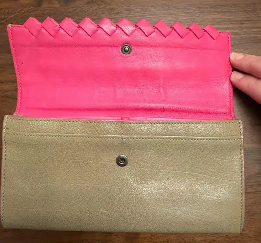Bottega Veneta Taupe & Pink Long Wallet