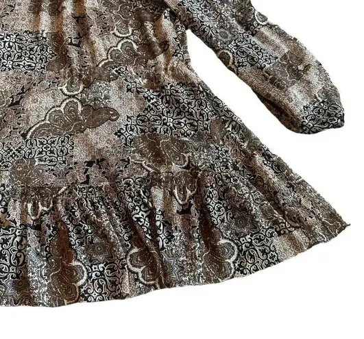 House of Harlow 1960 Paisley Neutral Print Dress Boho Mini Long Sleeve Size 2