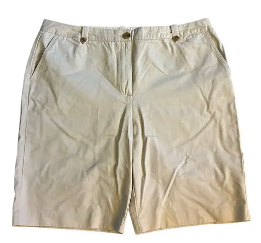 Lands' End Woman's Khaki Chino Shorts Beige Size 16 Casual Summer Tan