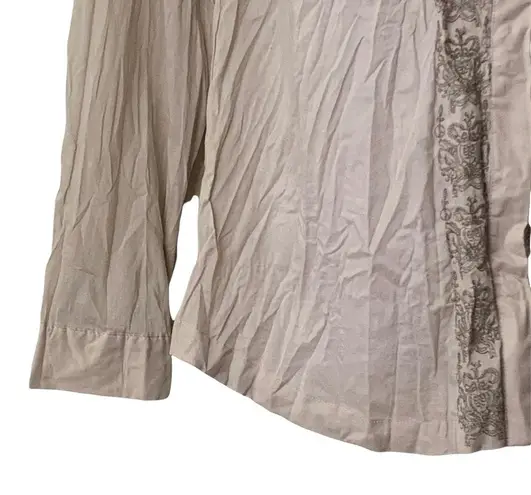 Lovestitch Shirt Button Up Embroidered Long Sleeve Wrinkled Effect