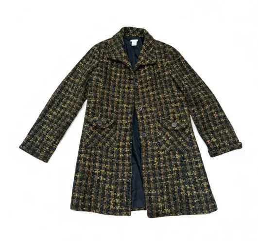 Vintage Austin Reed Women’s Plaid Wool Black Green Rust Trench Jacket Coat Sz 12