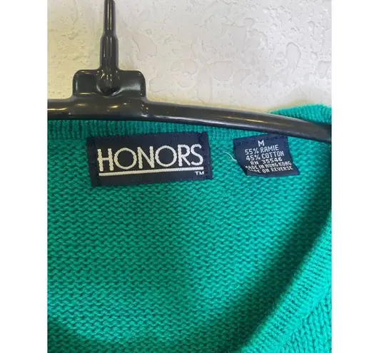 Vintage Floral Embroidered Teal Cardigan Sweater EUC Sz M Button Down Knitted Size M