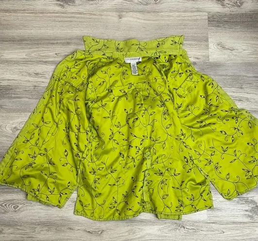 Sag Harbor Lime Green with Black Embroidered Floral Print Fax Suede Shacket 16W