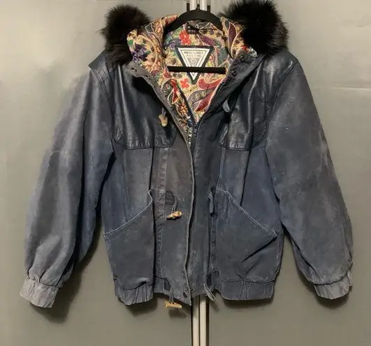 Marvin Richards Vintage VTG Women's Leather Jacket, Size L, Blue