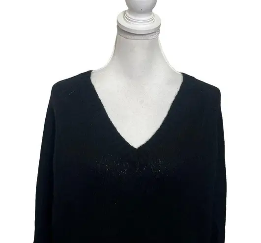 360 Cashmere  Classic V Neck Pullover Sweater Merino Wool Cashmere Black Size M