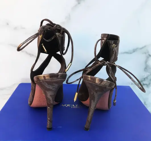 Aquazzura women’s Sexy Thing 105 metallic camouflage suede cutout sandal IT 35 5