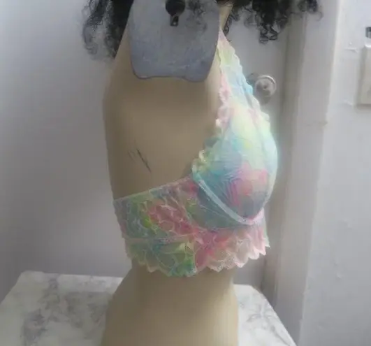 PINK Victoria's Secret bra tie dye lace floral in white and multi-colors size medium (cups A-C).
