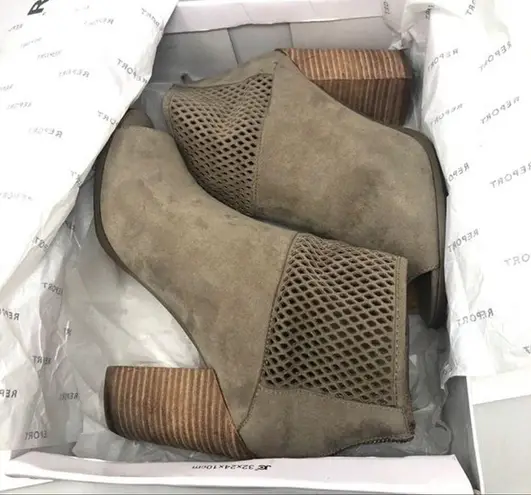 Report taupe perforated open toe wedge booties size 8 western women's shoes