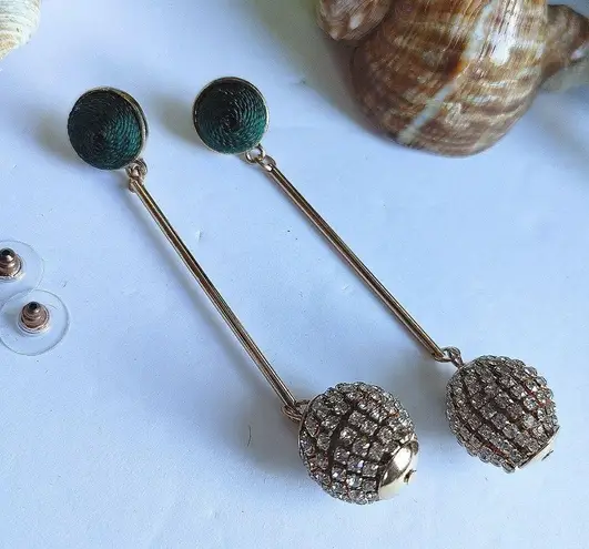 Crystal Disco Ball Drop Dangle Earrings Green