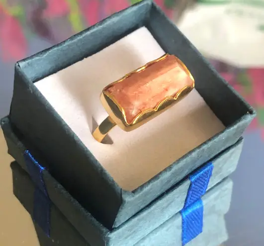 Handcrafted 18kt 925 vermeil strawberry quartz ring 8.5 Gold