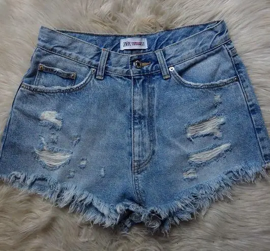 ZARA  Light wash high rise denim shorts 4