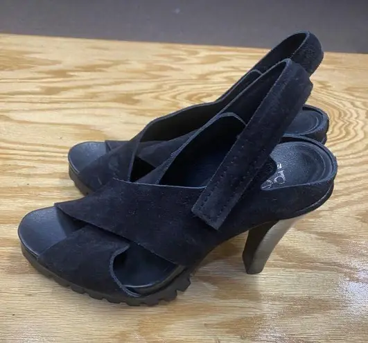 Pedro Garcia Yuval Slingback Sandals Women's 6.5 Black Suede Peep Toe Preppy S57