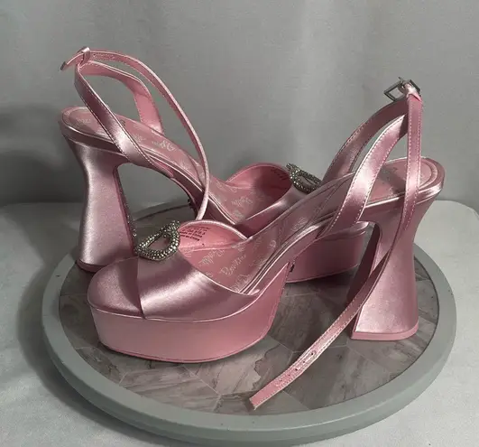 Barbie x ALDO Pink Satin Rhinestone Heart Platform Heels Size 8 NIB 2023