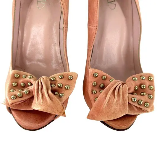 NEW Red Valentino Coral Pink Leather Bow Open Toe Pumps Size 39 Heels
