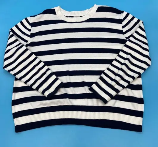 L.L. Bean Women's Cotton/Cashmere Sweater Crewneck Stripe Blue & White Size XL