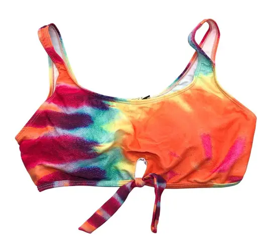 Elle Bikini Top Keyhole Tie Front Scoop Neck Removable Cups Tie Dye Colorful XL