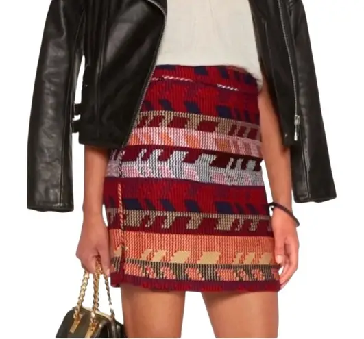 Maje Skirt Women Medium Red Rouge Jacquard Tweed Jakarto Pencil Straight Mini