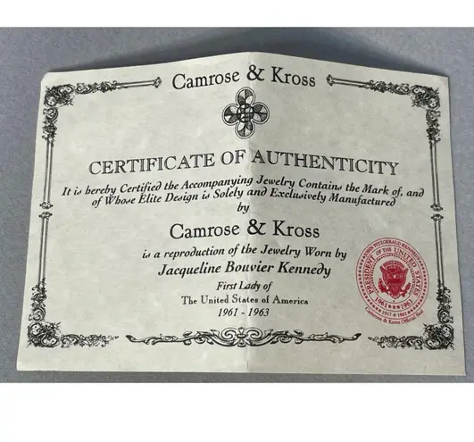 Camrose & Kross Pendant Necklace JBK Gold Tone Jacqueline Kennedy Reproduction