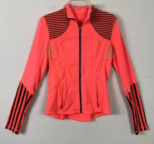 Lululemon  Forme Classic Stripe Light Flare Inkwell Neon Orange Athletic Jacket 6