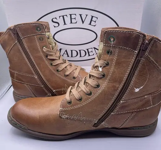 Steve Madden leather fur fleece lined tan lace up boots Size 9