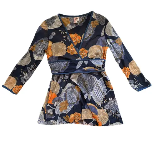 Sweet Pea Y2K floral print wrap mesh top