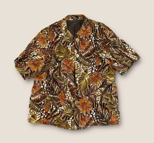 Laura Ashley Vintage 90s Leaf Floral Suit Jacket Brown Combo Large
