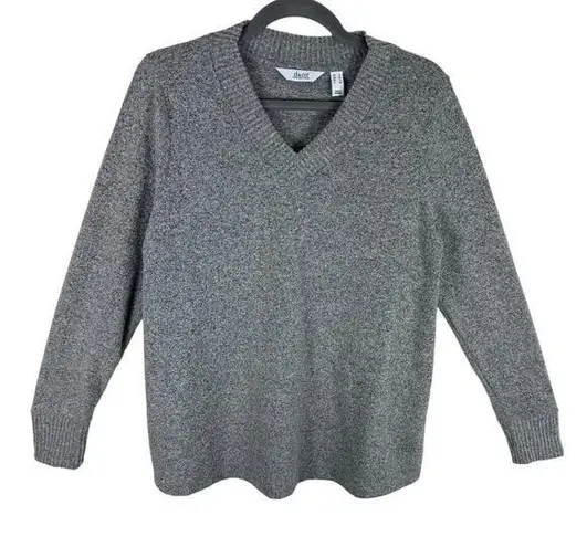 Denim & Co . Comfort Zone Grey Long Sleeve V-Neck Plush Soft Pullover Sweater S