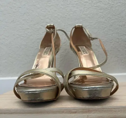 Badgley Mischka Gold Strappy Formal Stiletto Heel Sandals 8