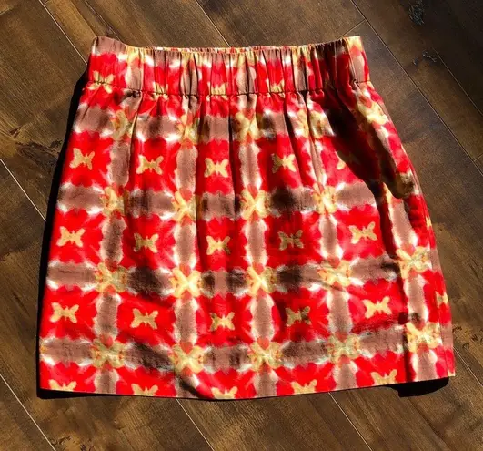 J.Crew  Red/Coral and Brown Tie-Dye Mini Skirt Elastic Waist Size 6