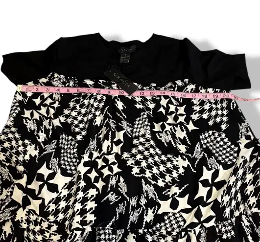 Gracia NWT Black White Shift Midi Dress Houndstooth Crew Neck Short Sleeve New Alabama