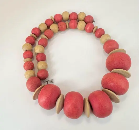 Pink and tan beaded necklace
