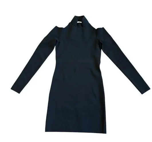 Alexander Wang Black Fitted Bodycon Dress Turtle Neck Cold Shoulder Size Small