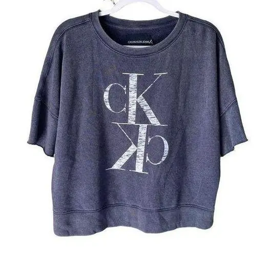 Calvin Klein Jeans  sweatshirt shirt sleeve Rae hem burn out‎ navy blue large NEW