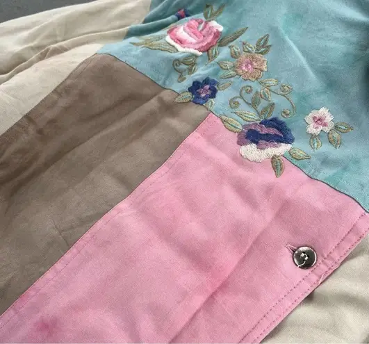 80s 90s pastel tie dye watercolor color block quilted jacket floral embroidery Size XL