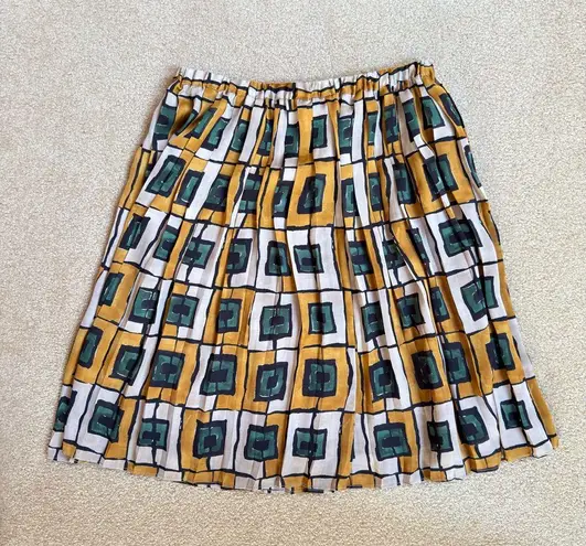 Joe Fresh Pleated Geometric Patterned Elastic Waist A-Line Skirt XS