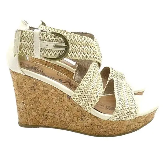 BKE Buckle  Sole Reid Cream & Cork Platform Woven Strap Sandals Women’s Size 8.5