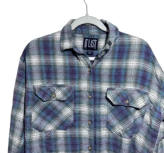 At Last New York Womens Sz S Plaid Flannel Long Sleeve Button Up Shirt Vintage - Image 2