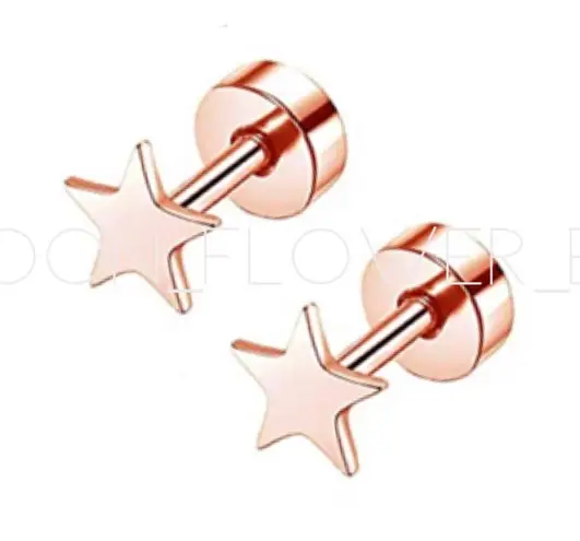 Tiny Rose Gold Star Flat Back Earrings Pink