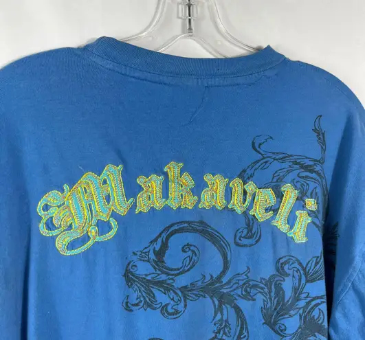 Makaveli M Brand  Tupac Blue Embroidered Pattern Grunge Tee Y2K XL Skater Street