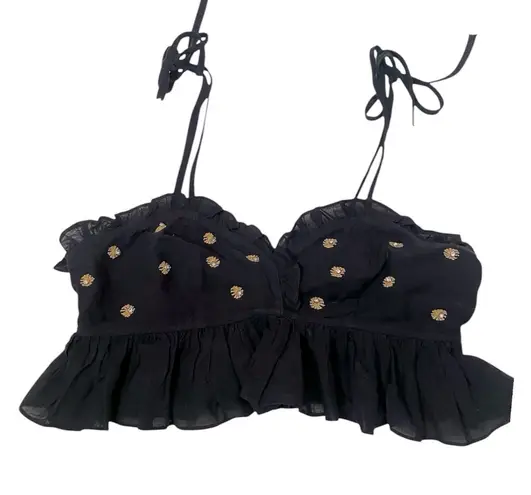 Free People NWT  Black Ruffled Embellished Boho Crop Top Sz XS Spring Summer - Image 1