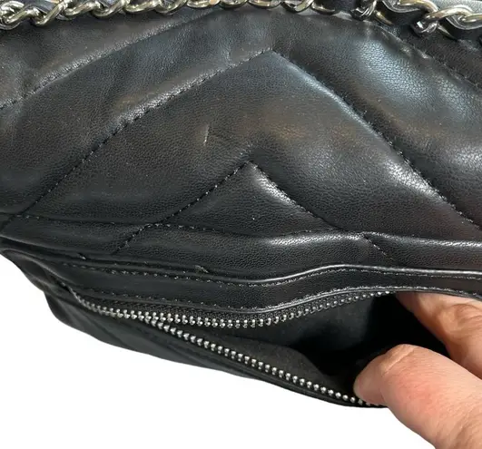 Badgley Mischka Chevron Quilted Flap Chain Vegan Leather Handbag Purse Black