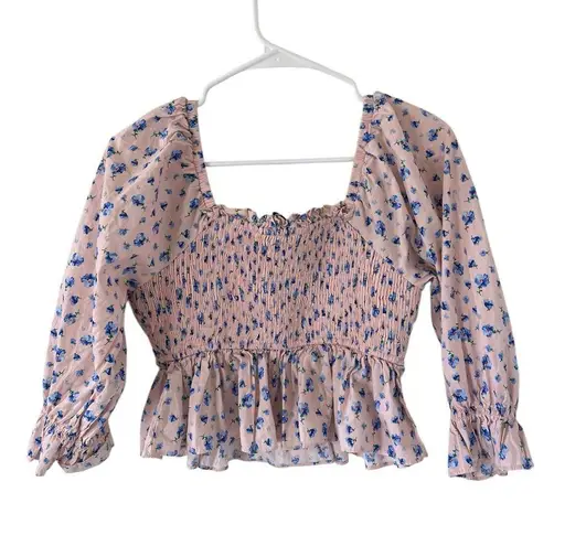 English Factory Floral Print Smocked Ruffle Top