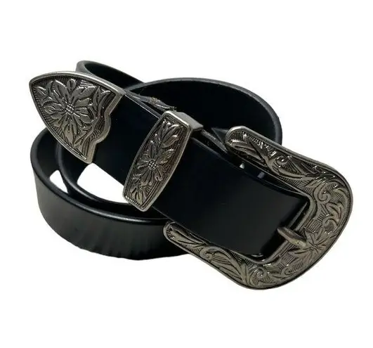 Leather Belt Western Vintage Ladies Boho silver buckle 26”